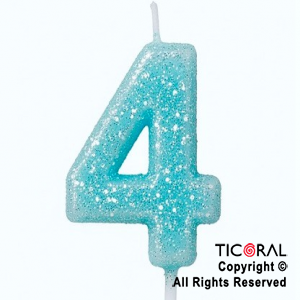 VELA NUMERAL CHICO 5.5 CM CON GIBRE CELESTE NUMERO 4 x 1